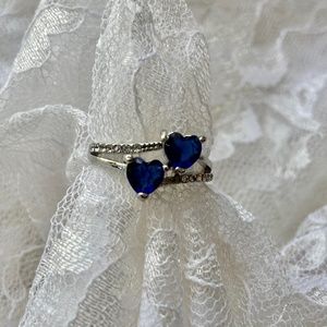 Sapphire double Heart Ring, silver, size 10